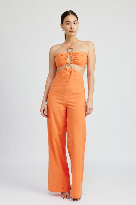Coral Double O Ring Cut Out Jumpsuit