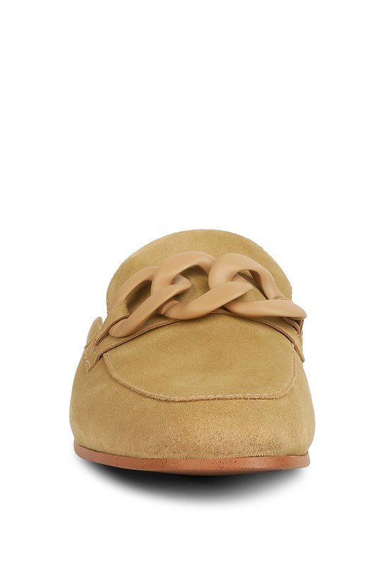 Krizia Chunky Chain Suede Slip On Loafers