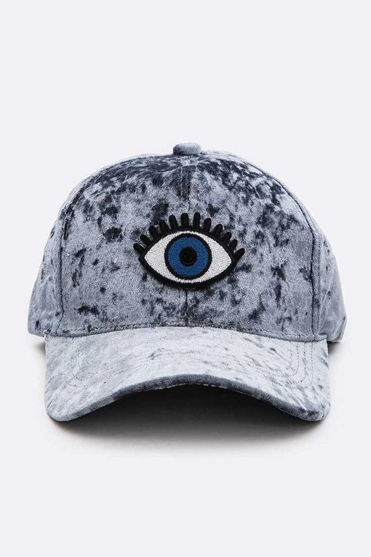 Embroidered Eye Patch Velour Cap