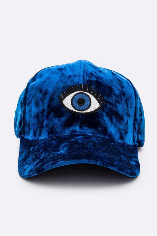 Embroidered Eye Patch Velour Cap