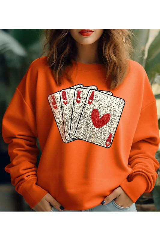 Heart Cards Fleece Sweatshirt