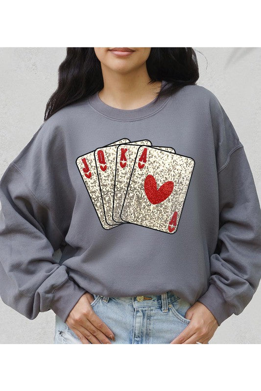 Heart Cards Fleece Sweatshirt
