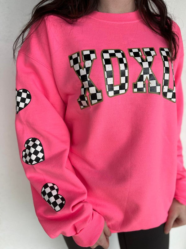 Neon Pink Checkered XOXO Sweatshirt