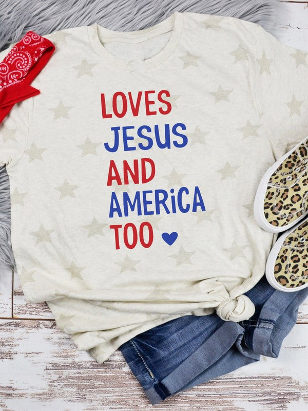 Loves Jesus and America Too Graphic Tee Plus