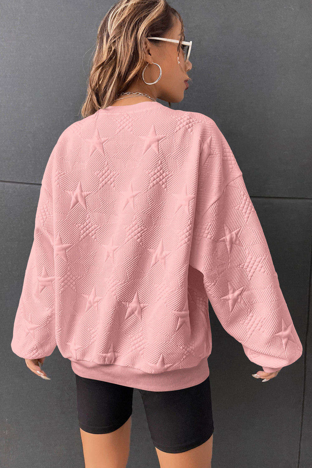 Star Embossed Textured Drop Shoulder Sweatshirt