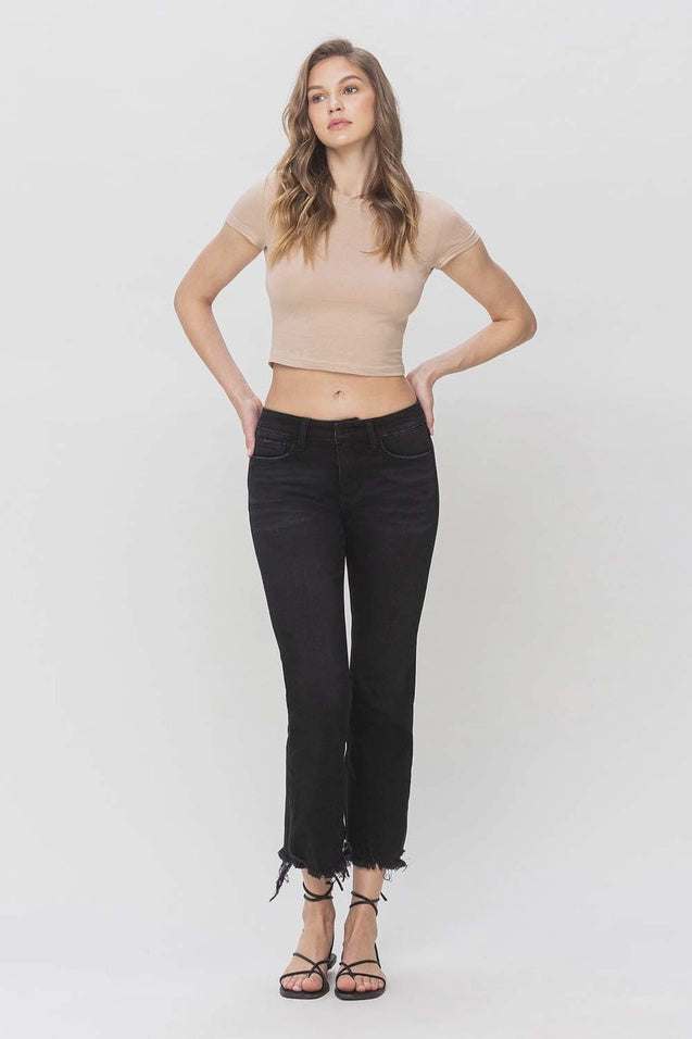 Valerie Mid Rise Raw Distressed Crop Flare Jeans