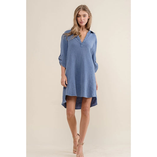 Henley Long Sleeve Shirt Dress