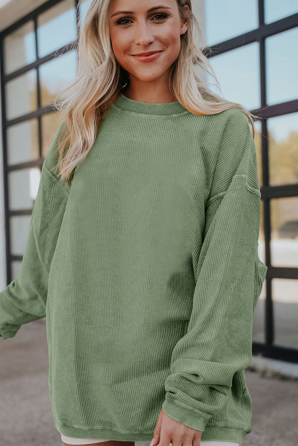 Grass Green Distressed Clover Print St Patricks Corded Sweatshirt