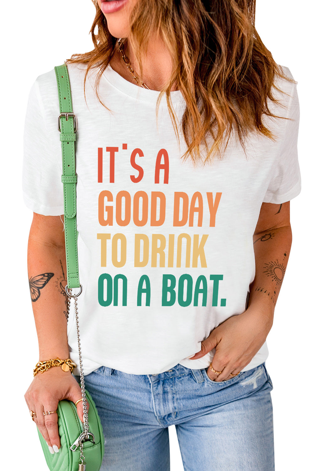 White IT'S A GOOD DAY TO DRINK ON A BOAT Slogan Graphic Tee