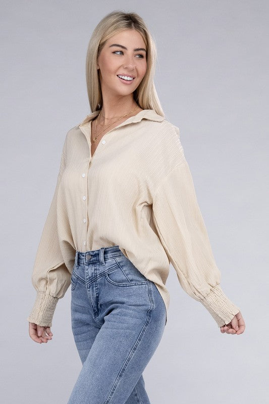 Dropped Shoulder Shirt in Crinkle Fabric