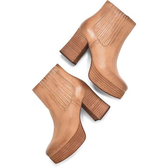 Baylie Boot in Italian leather with stacked platform and leawood wrapped heel.