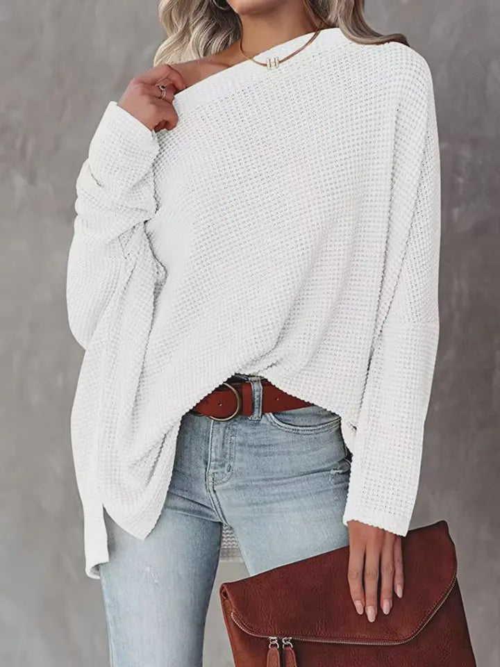 Waffle Knit Oversized Long Sleeve Shirt