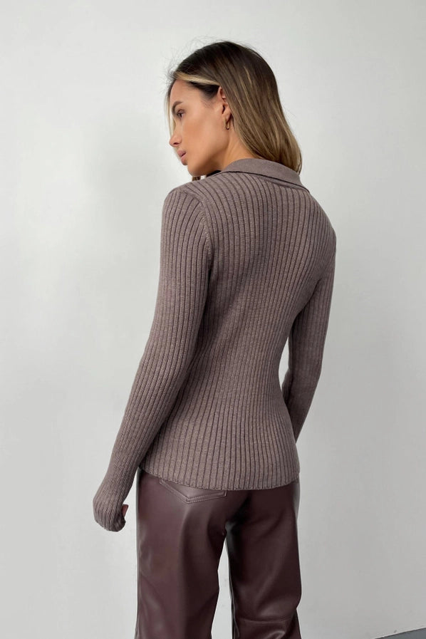 Lapel V-Neck Slim Fit Sweater