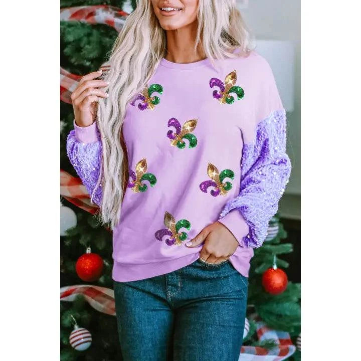 Sequined Arm Mardi Gras Sweatshirt