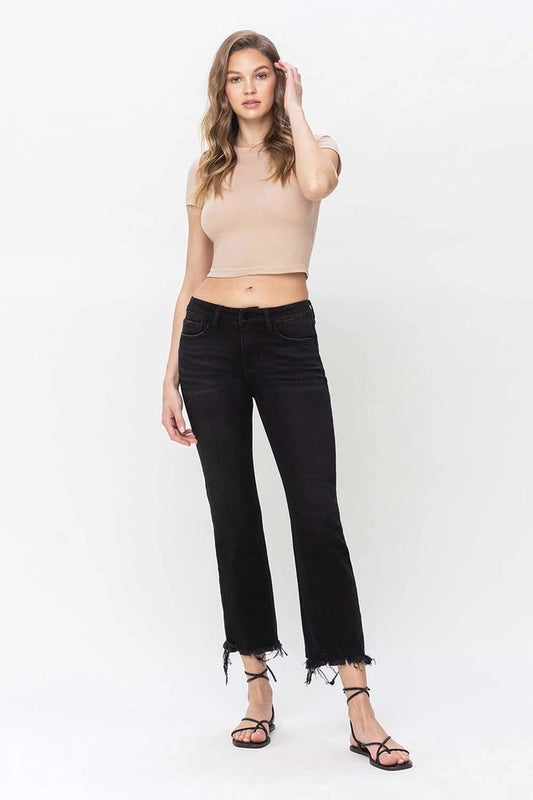 Valerie Mid Rise Raw Distressed Crop Flare Jeans