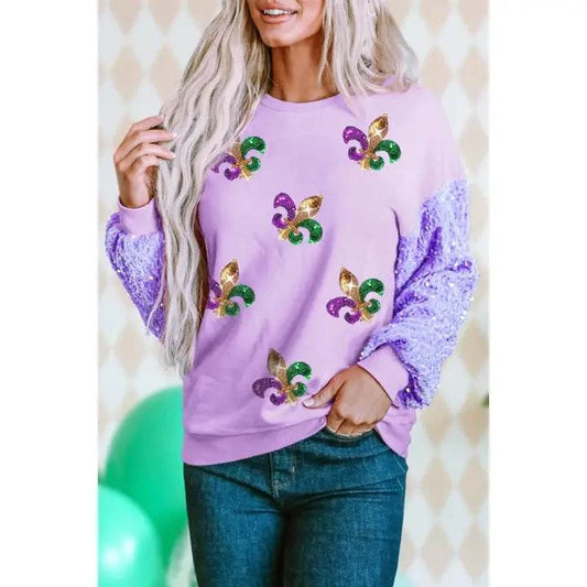 Sequined Arm Mardi Gras Sweatshirt