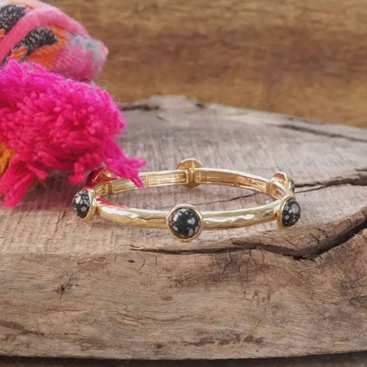 Jeweled Golden Bangle with Semi Precious Stone Dots