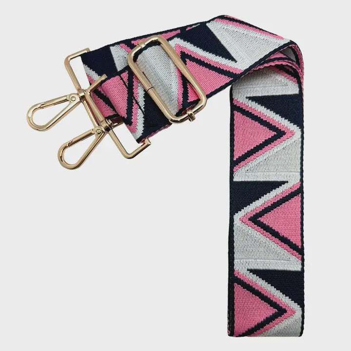 Colorful and durable Saylor Strap with geometric pattern and metal clips.