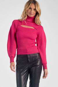 Fuchsia Cut Out Turtleneck Sweater