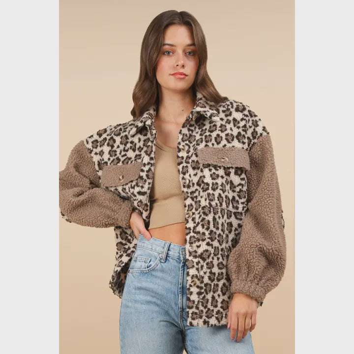 Oversized Leopard Print Fleece Jacket