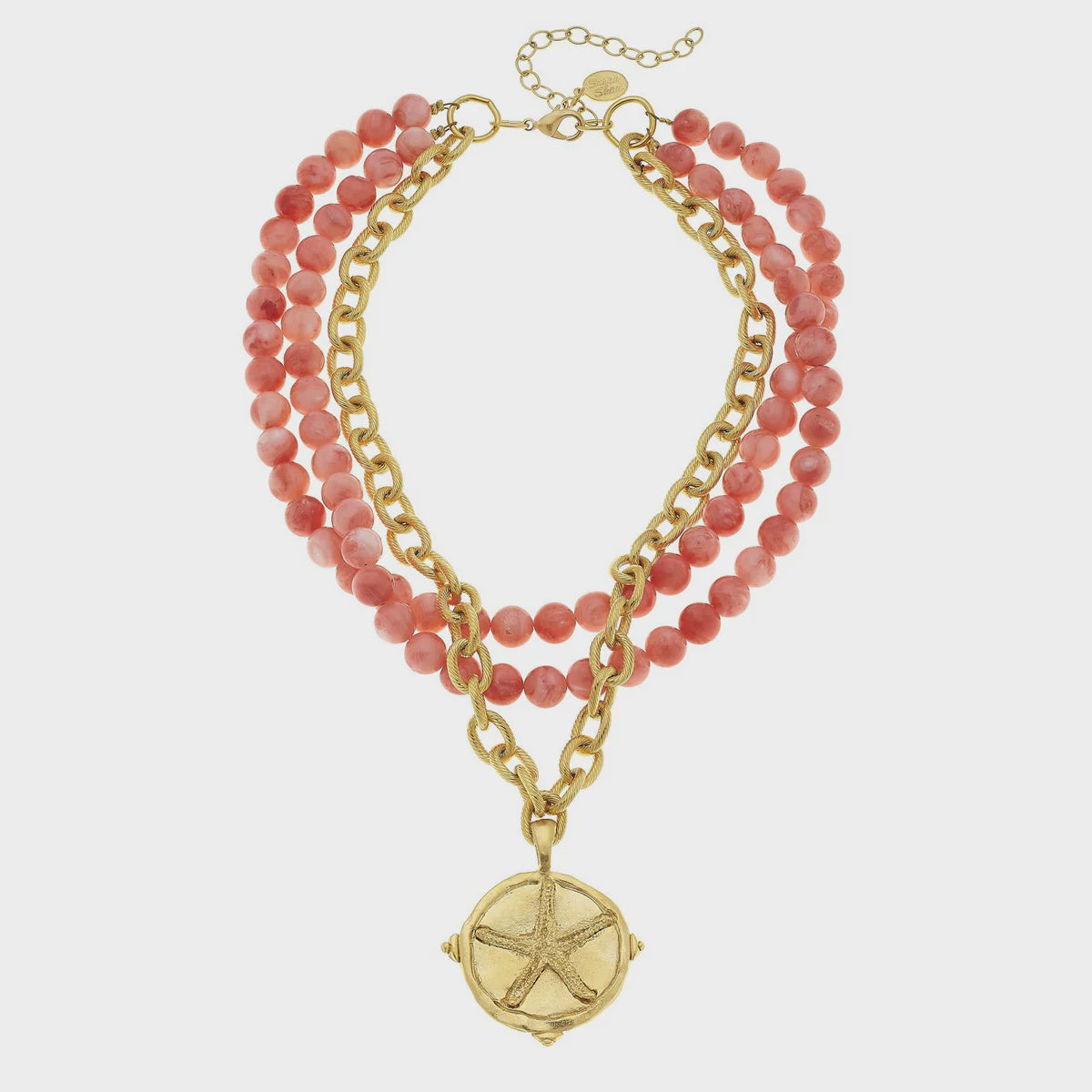Gold Starfish and Pink Coral Necklace