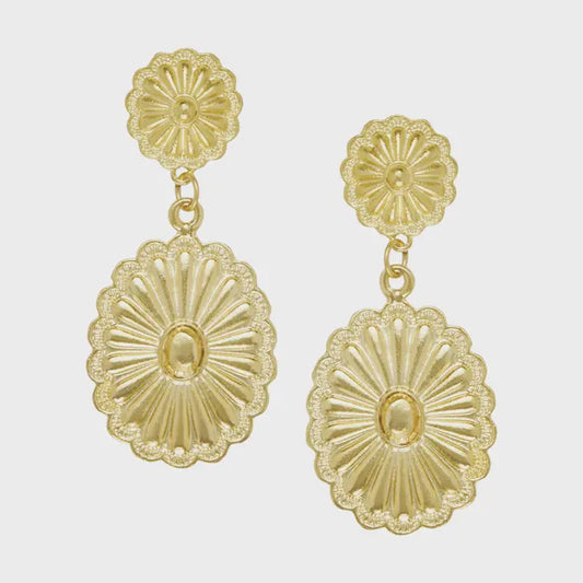Gold Round Concho with Large Oval Concho Earrings